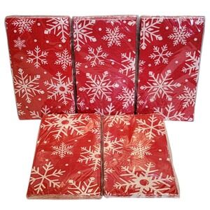 Holiday Time‎ Snowflake Napkins 100 Ct Red White 2 Ply Christmas Holiday Party